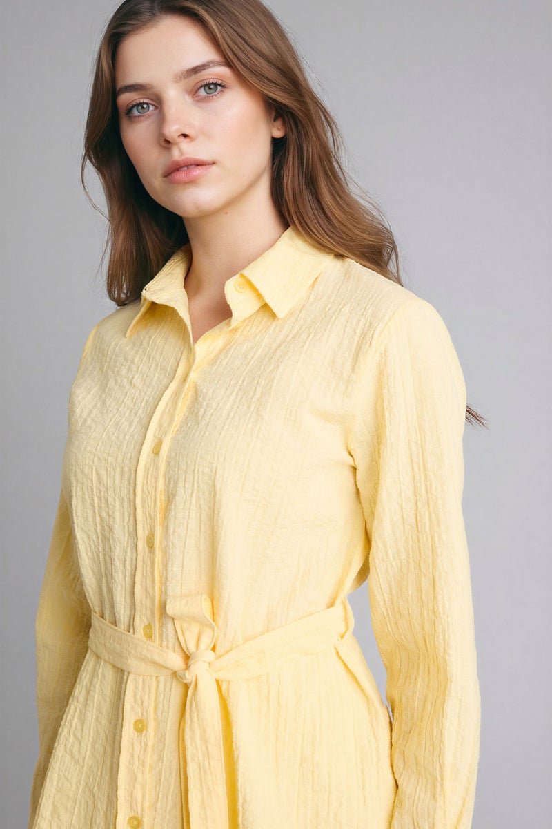 DeFacto Yellow Woman Regular Fit Wowen Fabrics Long Sleeve Tunic Casual - Image 3